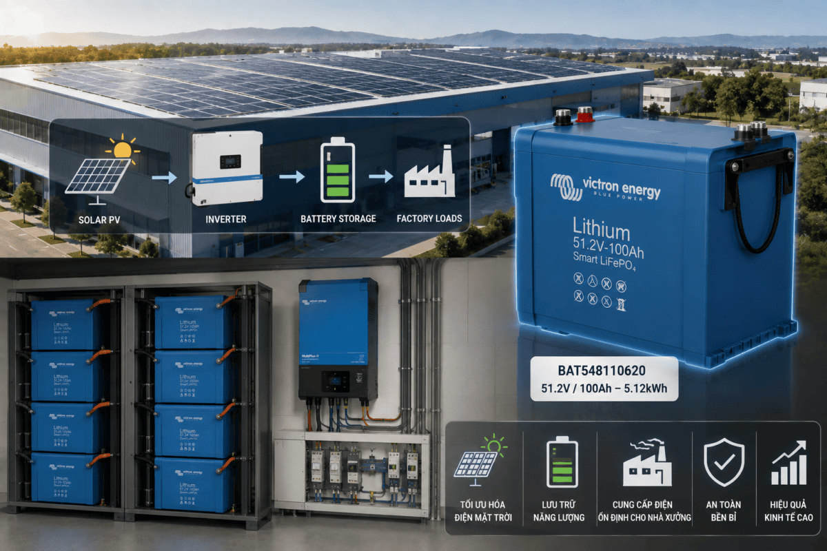 BAT548110620 VICTRON ENERGY – LƯU TRỮ ĐIỆN MẶT TRỜI CHO NHÀ XƯỞNG
